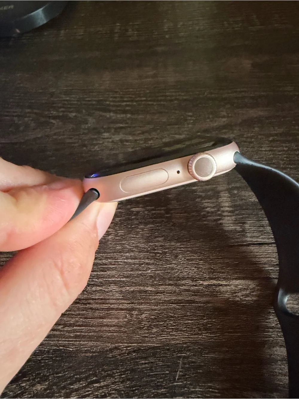 Apple Watch 11 with Black Sport Band and Rose Gold Case